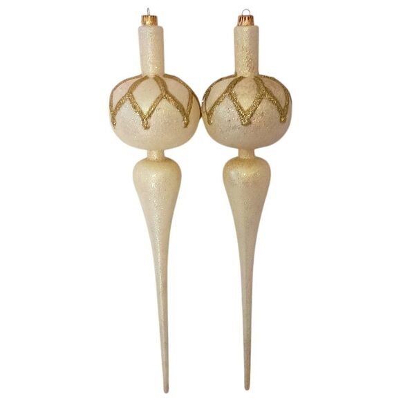 2 LARGE Glass Teardrop Finial Ornaments 12" Christmas Hand Blown Iridescent Vtg. - Picture 8 of 14